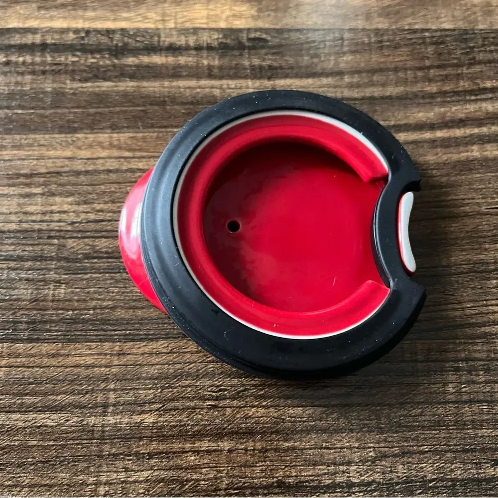 Starbucks 2013 Ceramic Double Wall Ice-Faceted Mug Travel Cup with Red Lid 10oz